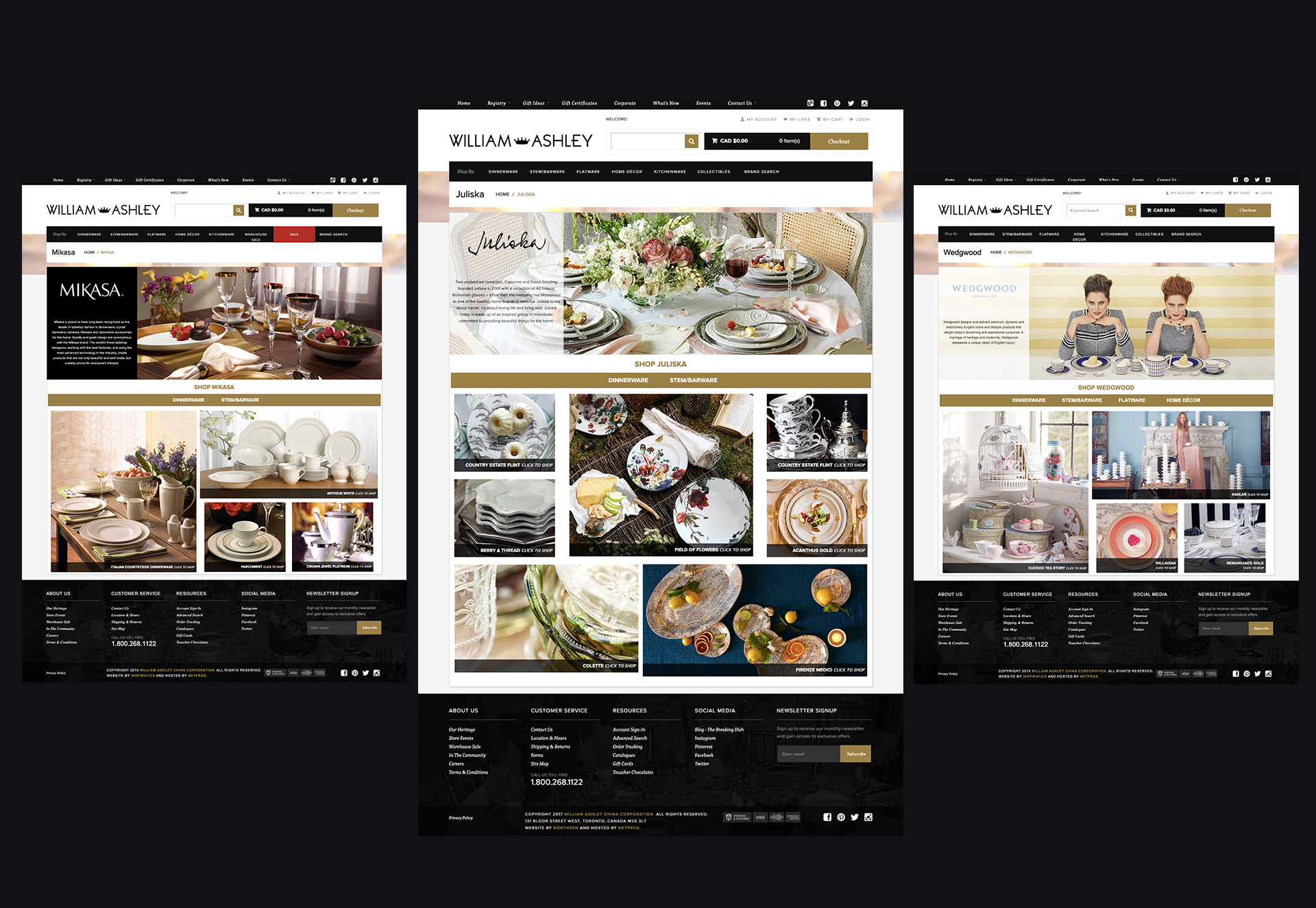3 full page renders of the William Ashley website